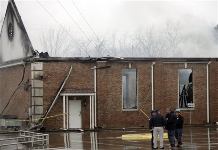 A fire destroys part of the Russell Memorial United Methodist Church in Wills Point, Texas, one of several recent fires at houses of worship in East Texas.